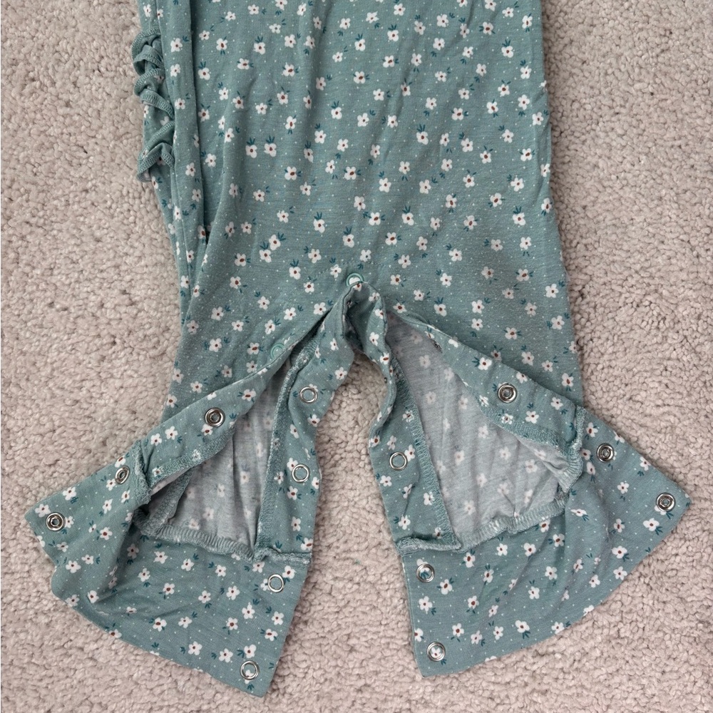 Posh Peanut Teal Floral Kids Long Sleeve Romper - Picture 10 of 11